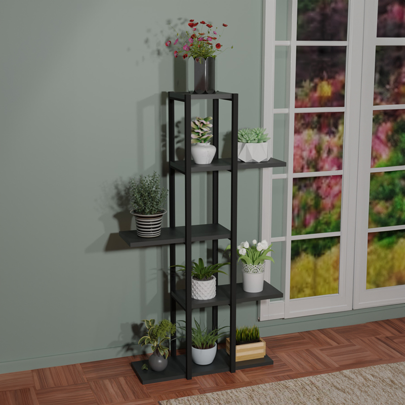 Επιδαπέδια ραφιέρα Ploko pakoworld ανθρακί μελαμίνης-μαύρο μέταλλο 60x24x110εκ 2