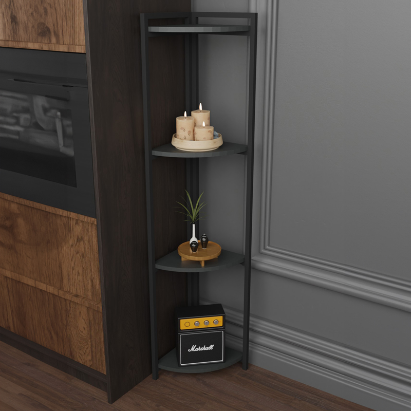 Επιδαπέδια γωνιακή ραφιέρα Byrk pakoworld ανθρακί μελαμίνης-μαύρο μέταλλο 30x30x160εκ 2