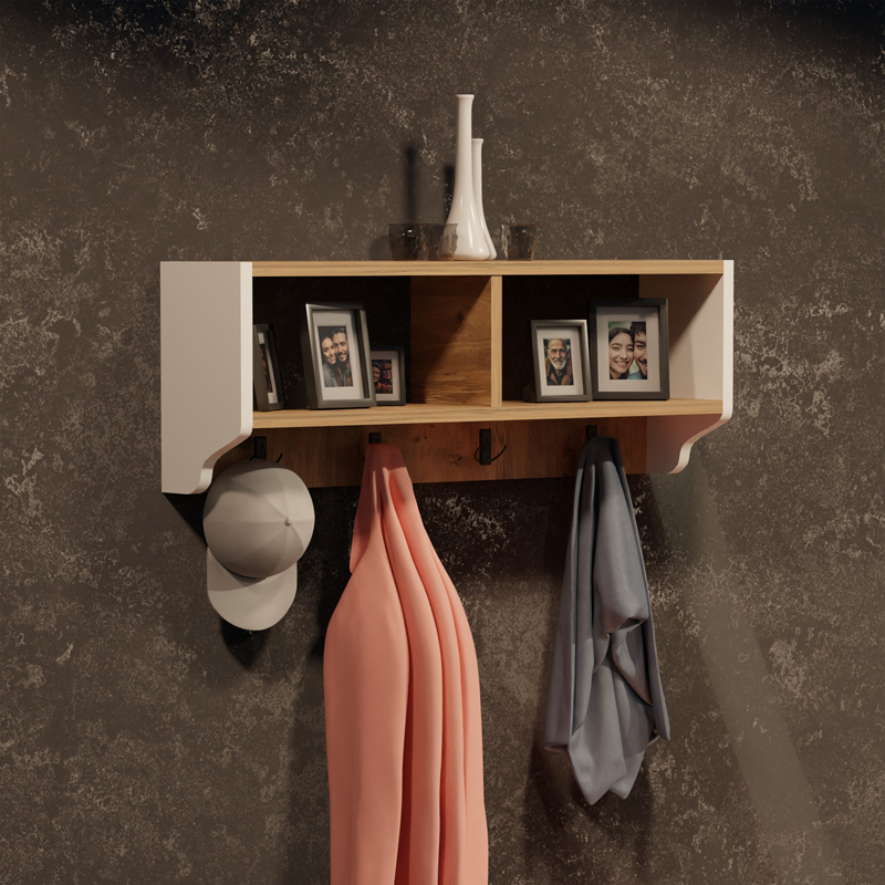 Κρεμάστρα τοίχου Gyrzi pakoworld oak-λευκό μελαμίνης 84x18x30εκ 2