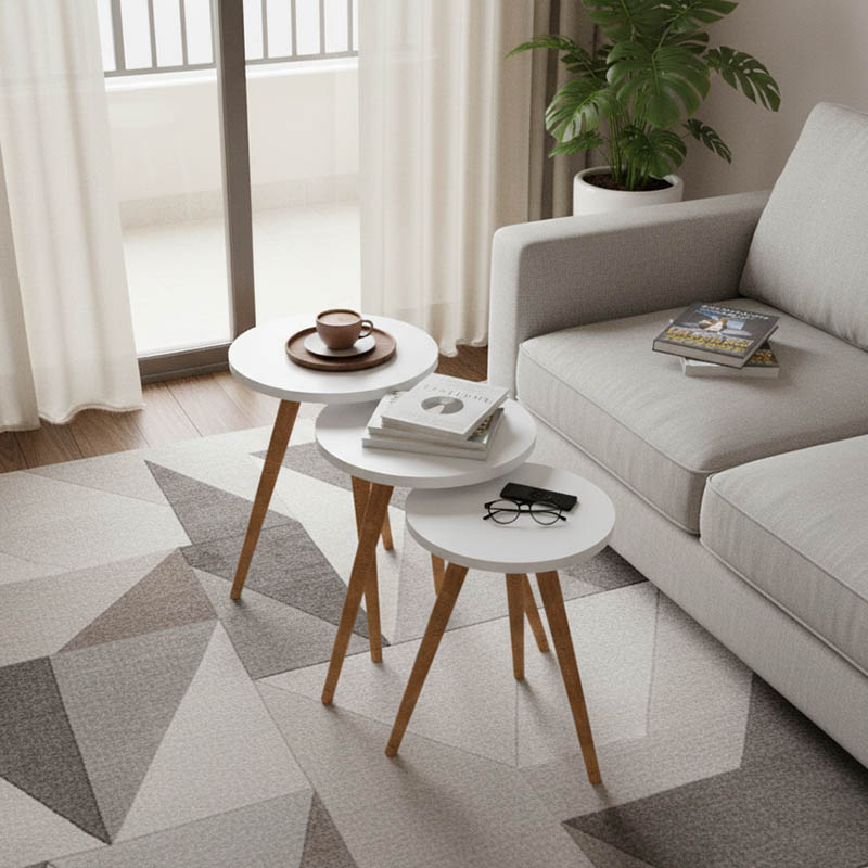 Βοηθητικά τραπέζια Perjene pakoworld σετ 3τεμ μελαμίνη σε λευκή απόχρωση και ξύλινα πόδια 1