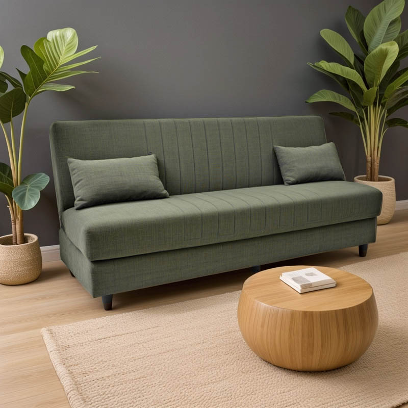 Καναπές-κρεβάτι με αποθηκευτικό χώρο τριθέσιος Romina pakoworld πράσινο ύφασμα 190x75x85εκ 1