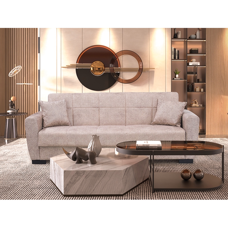 LIGHT BROWN ΥΦΑΣΜΑ 3ΘΕΣΙΟΣ ΚΑΝΑΠΕΣ/ΚΡΕΒΑΤΙ ΜΕ ΑΠΟΘ.ΧΩΡΟ 1