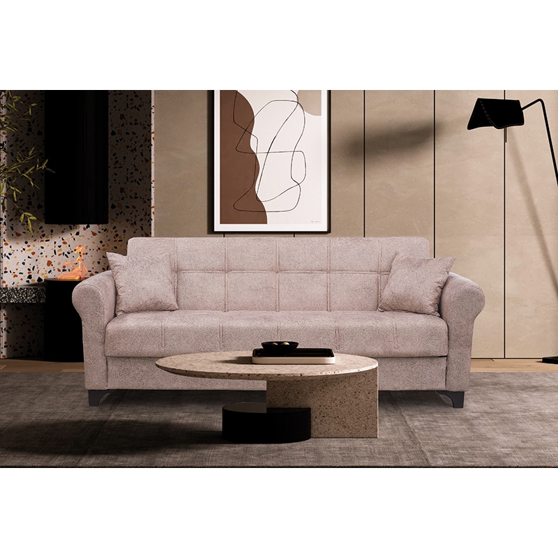 LIGHT BROWN ΥΦΑΣΜΑ 3ΘΕΣΙΟΣ ΚΑΝΑΠΕΣ/ΚΡΕΒΑΤΙ ΜΕ ΑΠΟΘ.ΧΩΡΟ 1