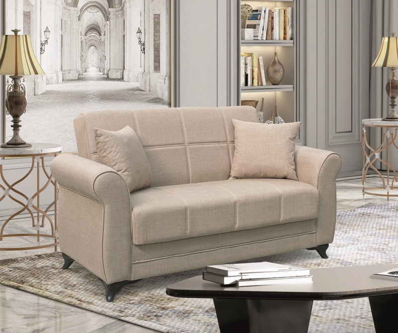 LIGHT BROWN ΥΦΑΣΜΑ 2ΘΕΣΙΟΣ ΚΑΝΑΠΕΣ/ΚΡΕΒΑΤΙ ΜΕ ΑΠΟΘ.ΧΩΡΟ 150Χ80εκ. 1