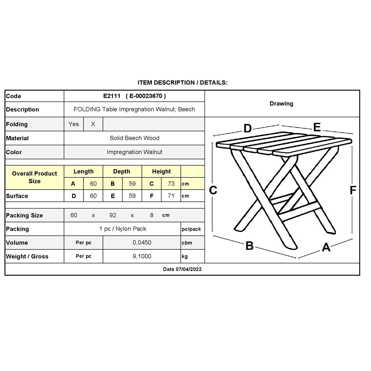 Τραπέζι Βεράντας - Κήπου, Πτυσσόμενο, Οξυά, Βαφή Εμποτισμού Απόχρωση Καρυδί 3
