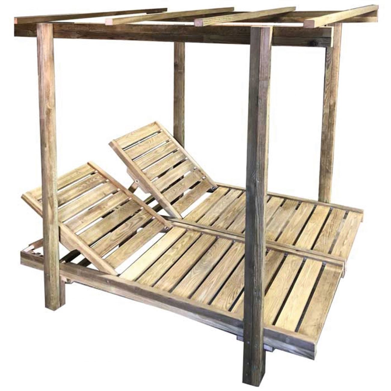 Set Ξαπλώστρες Εμποτισμού Φυσικό Pine, με Σκελετό για Σκέπαστρο. 2