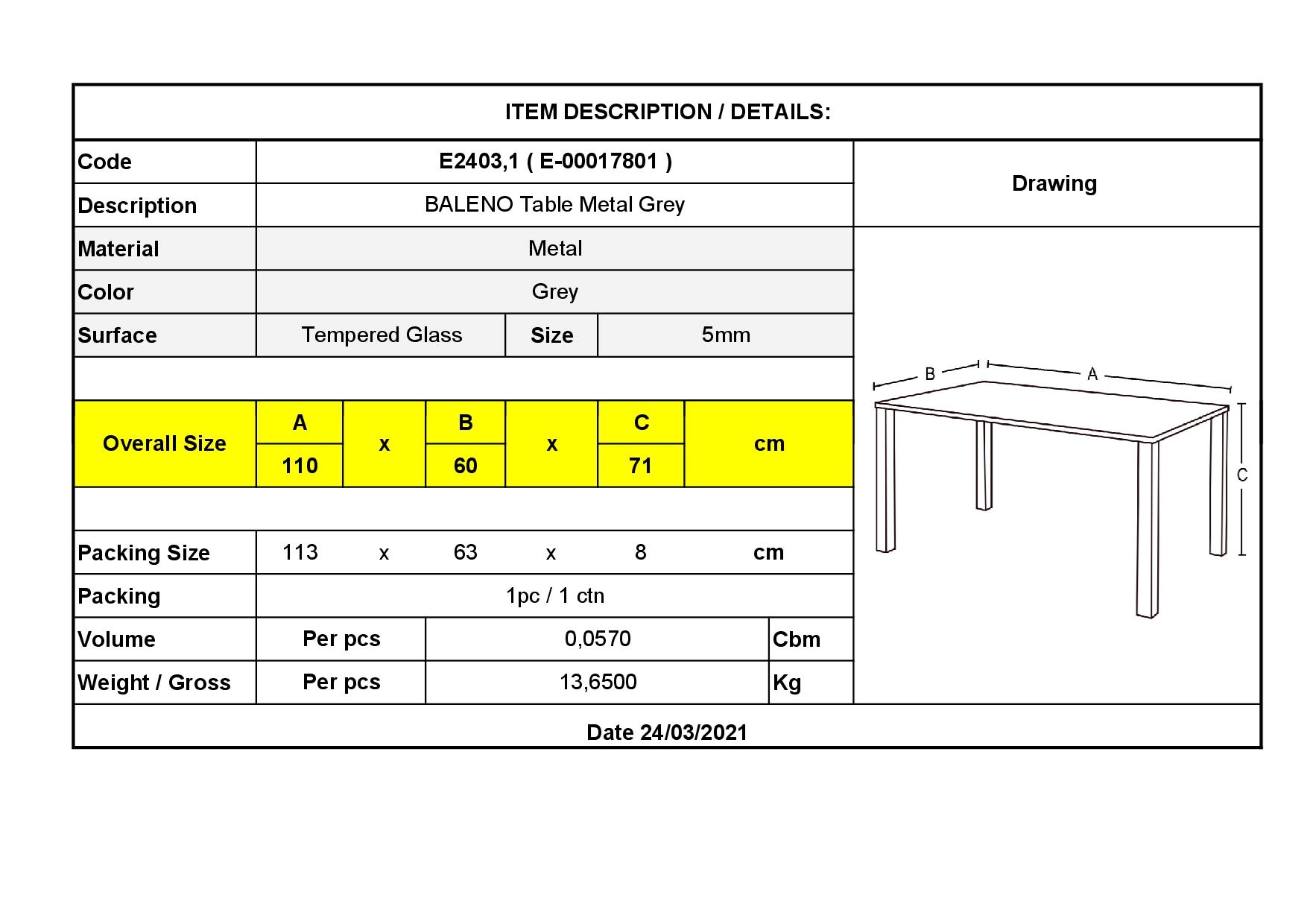 Τραπέζι Κήπου Βεράντας - Μέταλλο Βαφή Γκρι 3