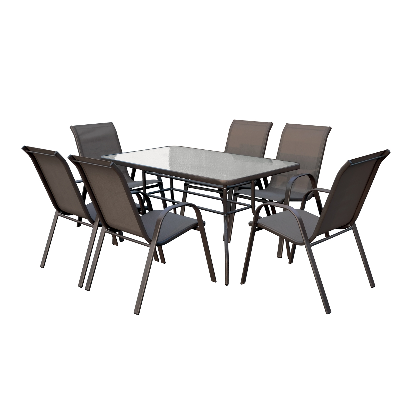 Set Τραπεζαρία Βεράντας - Κήπου : Τραπέζι + 6 Πολυθρόνες Μέταλλο Καφέ - Textilene Καφέ 2