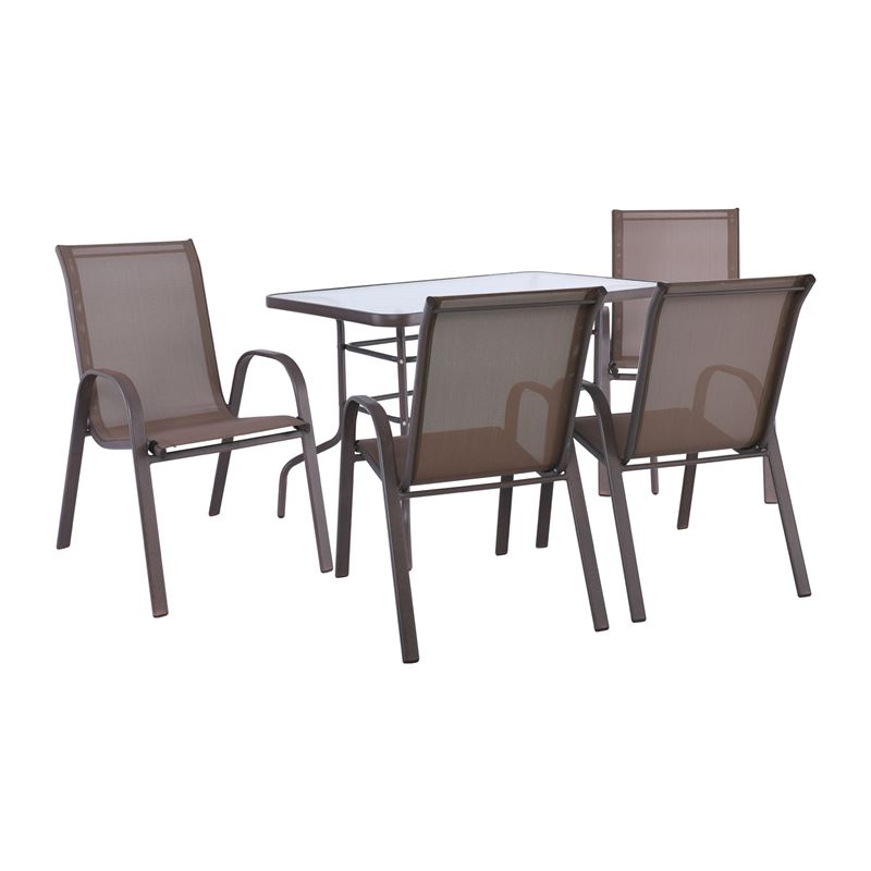 Set Τραπεζαρία Βεράντας - Κήπου : Τραπέζι + 4 Πολυθρόνες Μέταλλο Καφέ - Textilene Καφέ 1