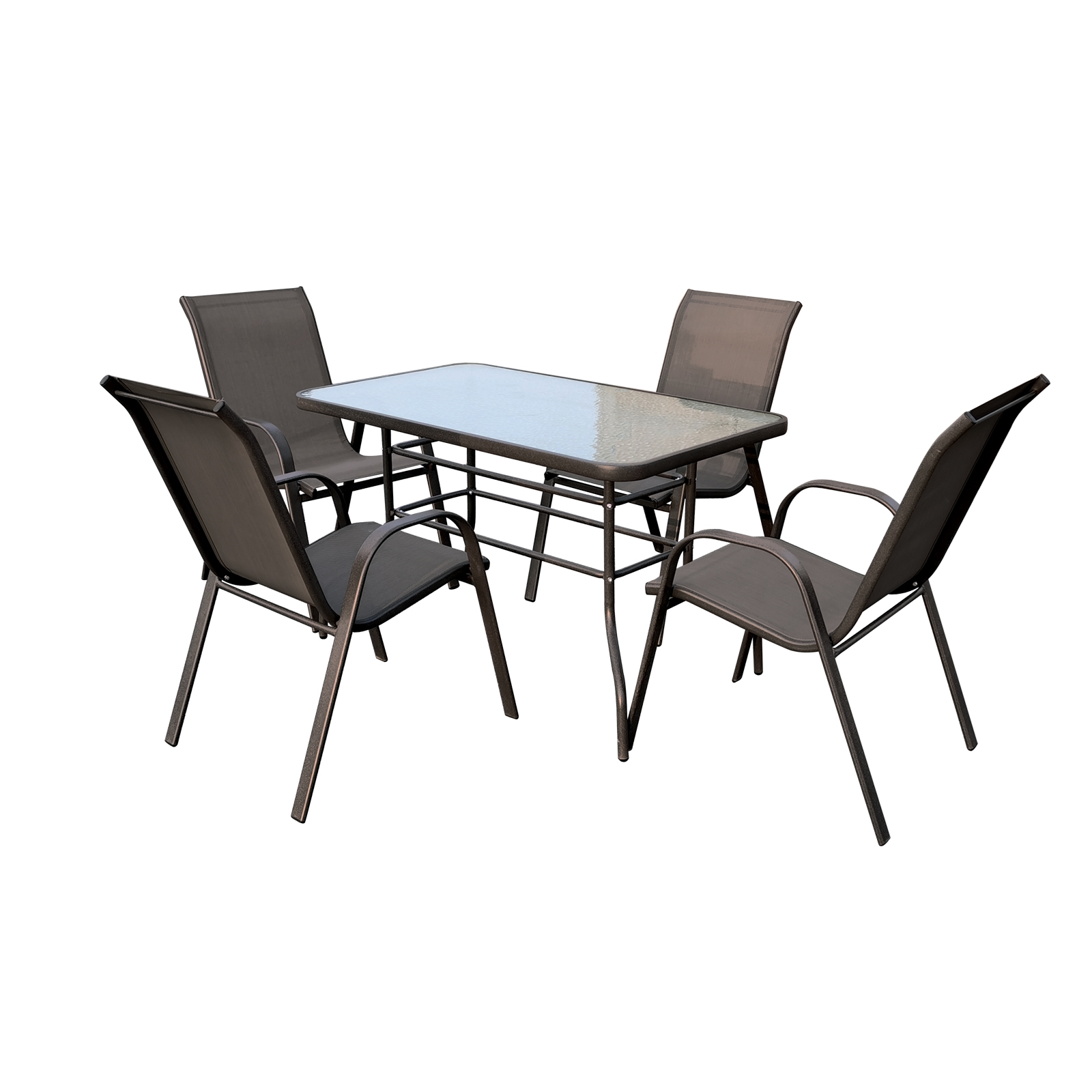 Set Τραπεζαρία Βεράντας - Κήπου : Τραπέζι + 4 Πολυθρόνες Μέταλλο Καφέ - Textilene Καφέ 2