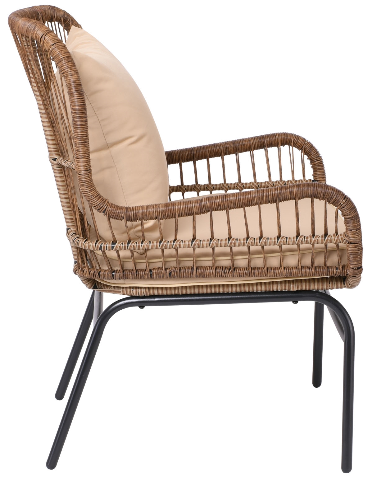 Πολυθρόνα Μέταλλο Βαφή Μαύρο - Wicker Φυσικό - Μαξιλάρι Μπεζ 4