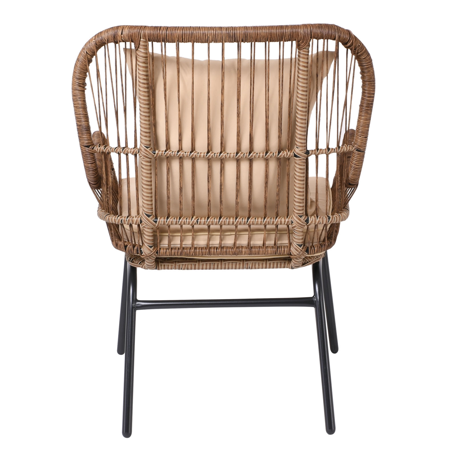 Πολυθρόνα Μέταλλο Βαφή Μαύρο - Wicker Φυσικό - Μαξιλάρι Μπεζ 5