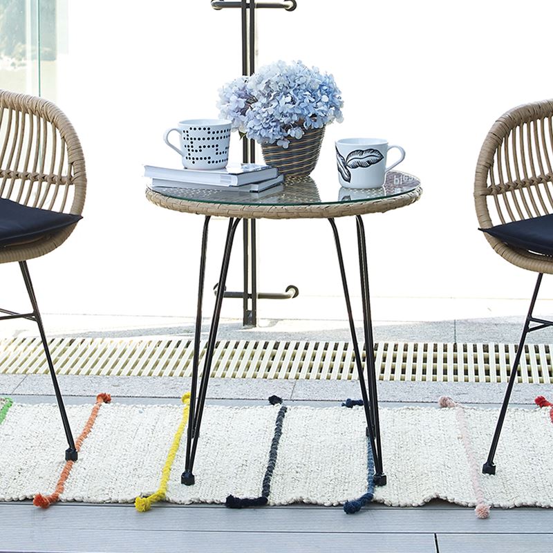 Τραπέζι Μέταλλο Βαφή  Μαύρο - Wicker Φυσικό 1