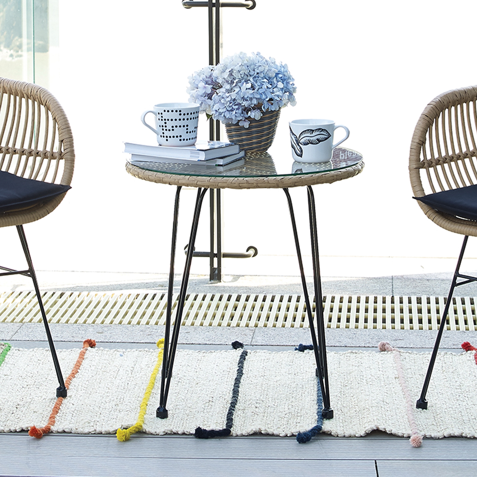 Τραπέζι Μέταλλο Βαφή  Μαύρο - Wicker Φυσικό 2