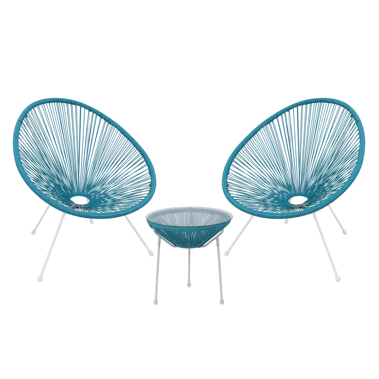 Set Κήπου - Βεράντας: Τραπέζι + 2 Πολυθρόνες Μέταλλο Άσπρο / Rattan Μπλε 2