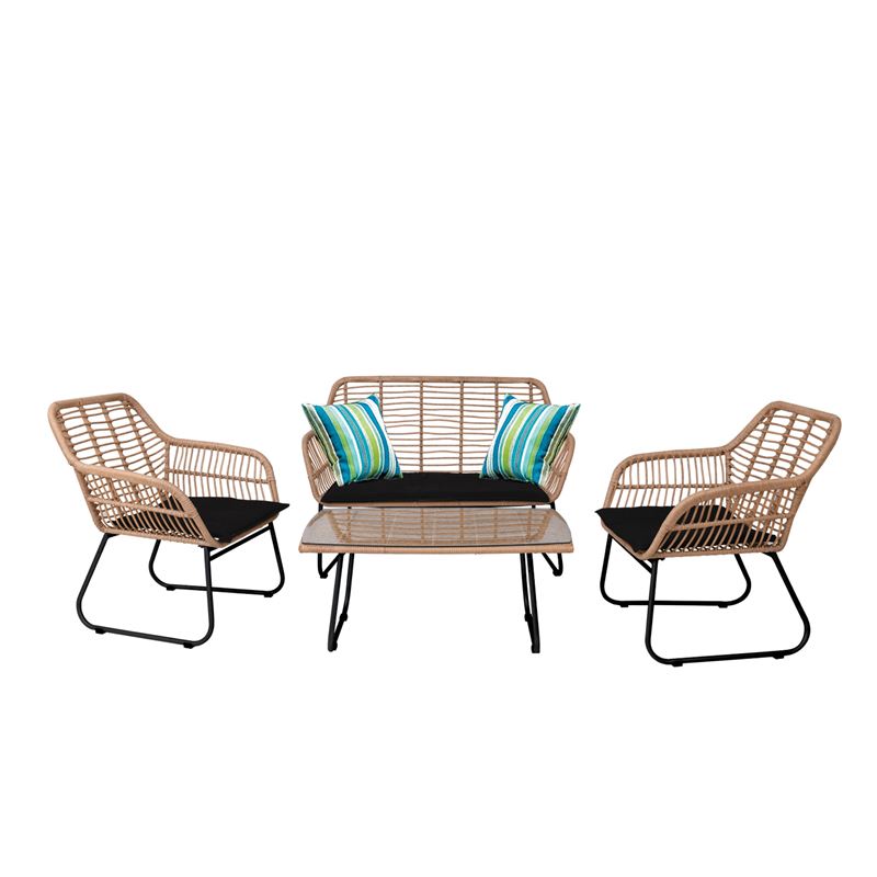 Set Σαλόνι Κήπου Steel Μαύρο Wicker Φυσικό : Τραπέζι + Καναπέ 2Θέσιο + 2 Πολυθρόνες 1