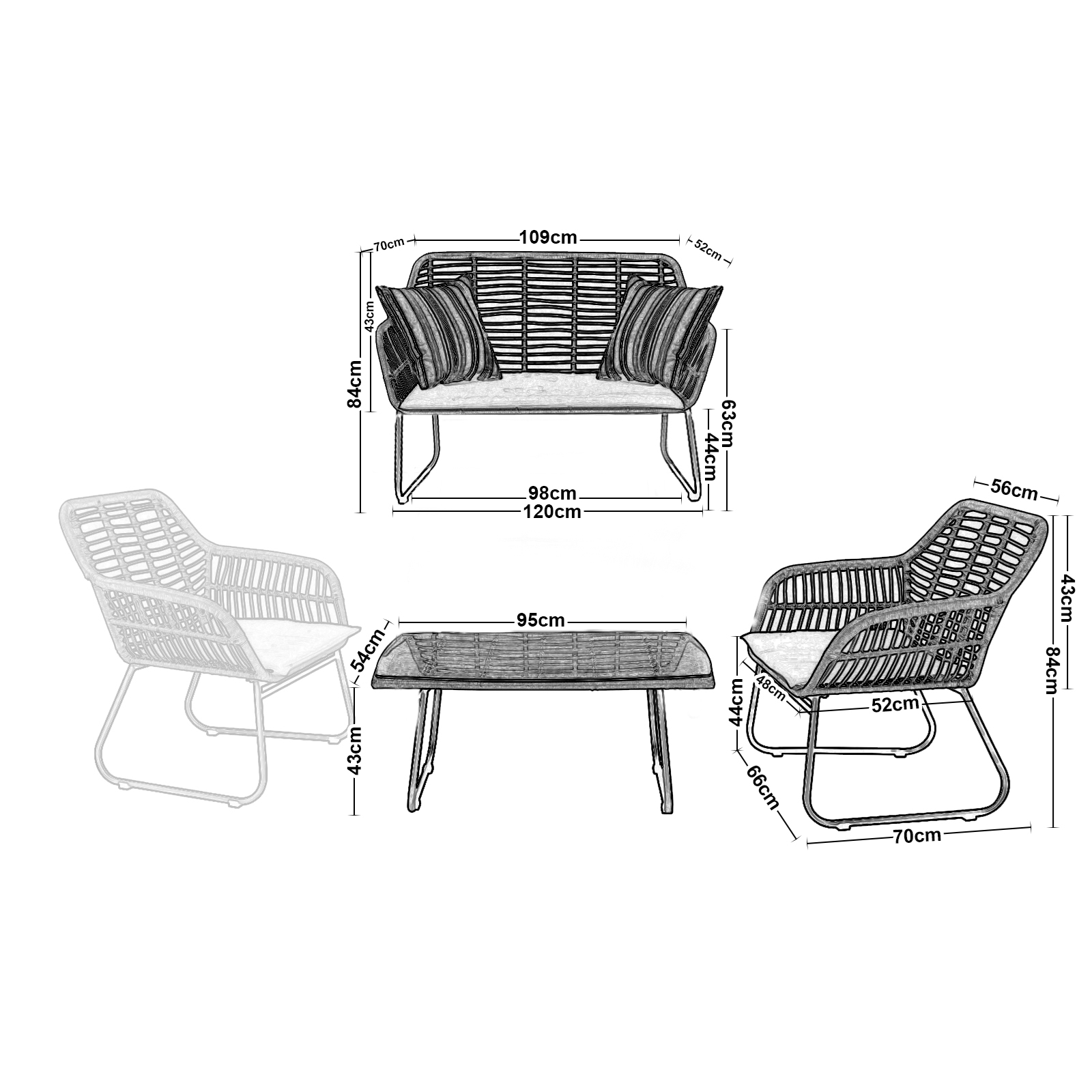 Set Σαλόνι Κήπου Steel Μαύρο Wicker Φυσικό : Τραπέζι + Καναπέ 2Θέσιο + 2 Πολυθρόνες 3