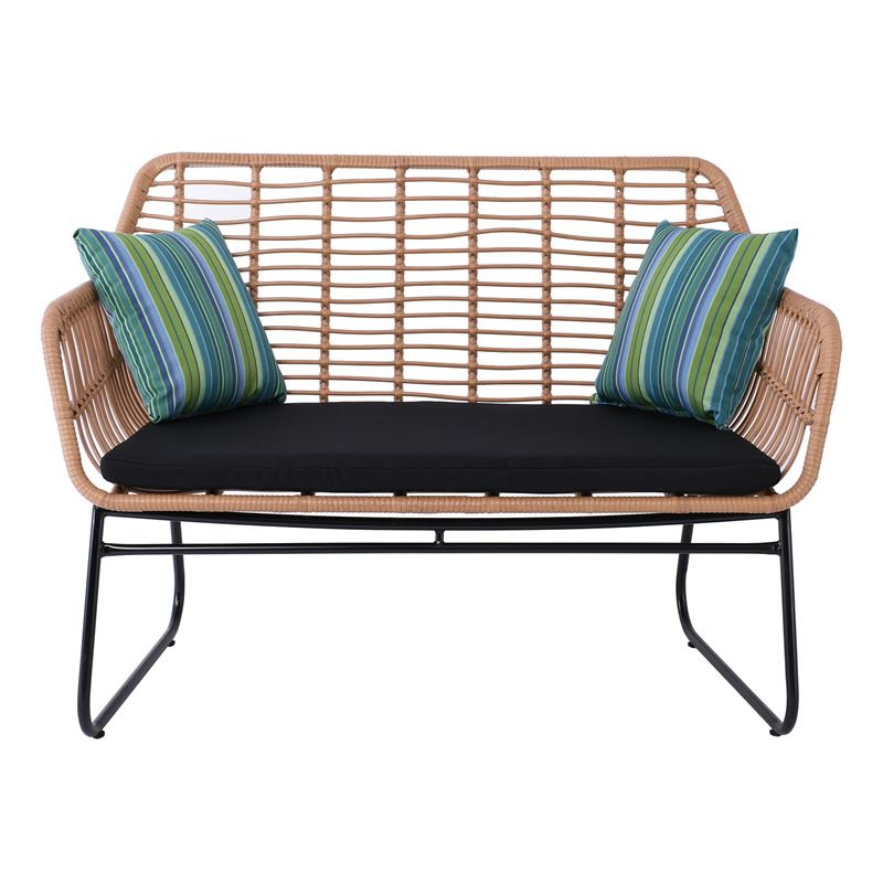 Καναπές Κήπου 2Θέσιος Μέταλλο Βαφή Μαύρο, Wicker Φυσικό, Μαξιλάρι Μαύρο 1