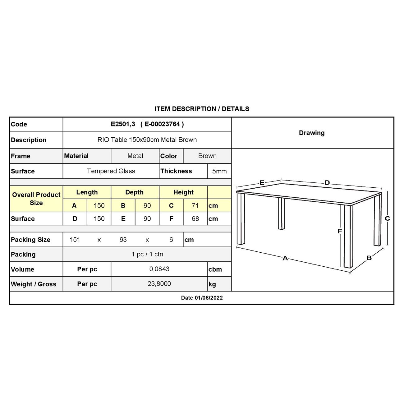 Τραπέζι Κήπου - Βεράντας, Μέταλλο Βαφή Καφέ, Γυαλί 3