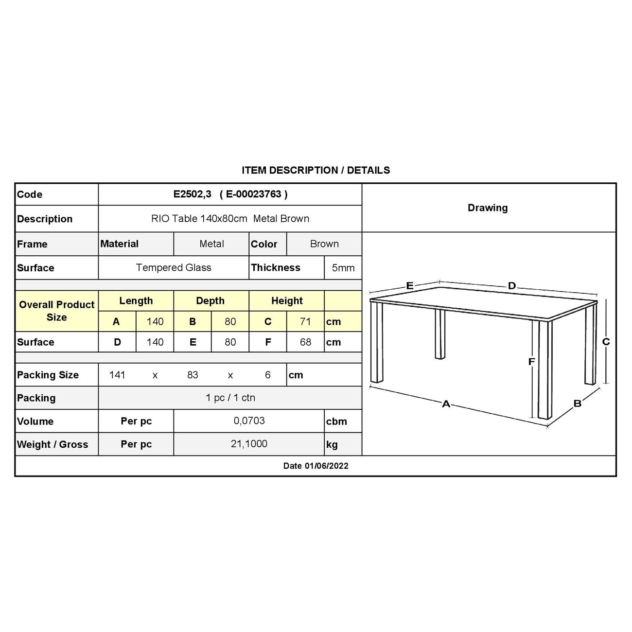 Τραπέζι Κήπου - Βεράντας, Μέταλλο Βαφή Καφέ, Γυαλί 3