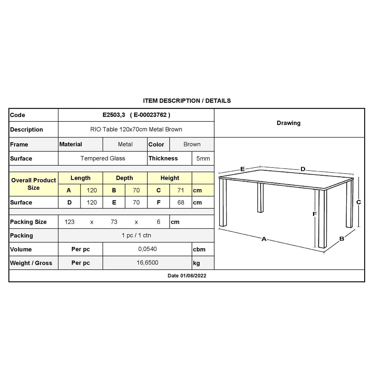 Τραπέζι Κήπου - Βεράντας, Μέταλλο Βαφή Καφέ, Γυαλί 3