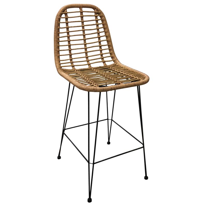 Σκαμπώ Bar Μέταλλο Βαφή Μαύρο - Wicker Φυσικό 1