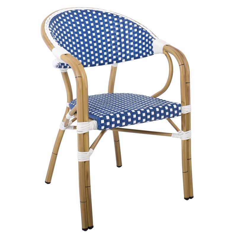 Πολυθρόνα Dining Αλουμίνιο Φυσικό, Wicker Άσπρο - Μπλε, Στοιβαζόμενη 1