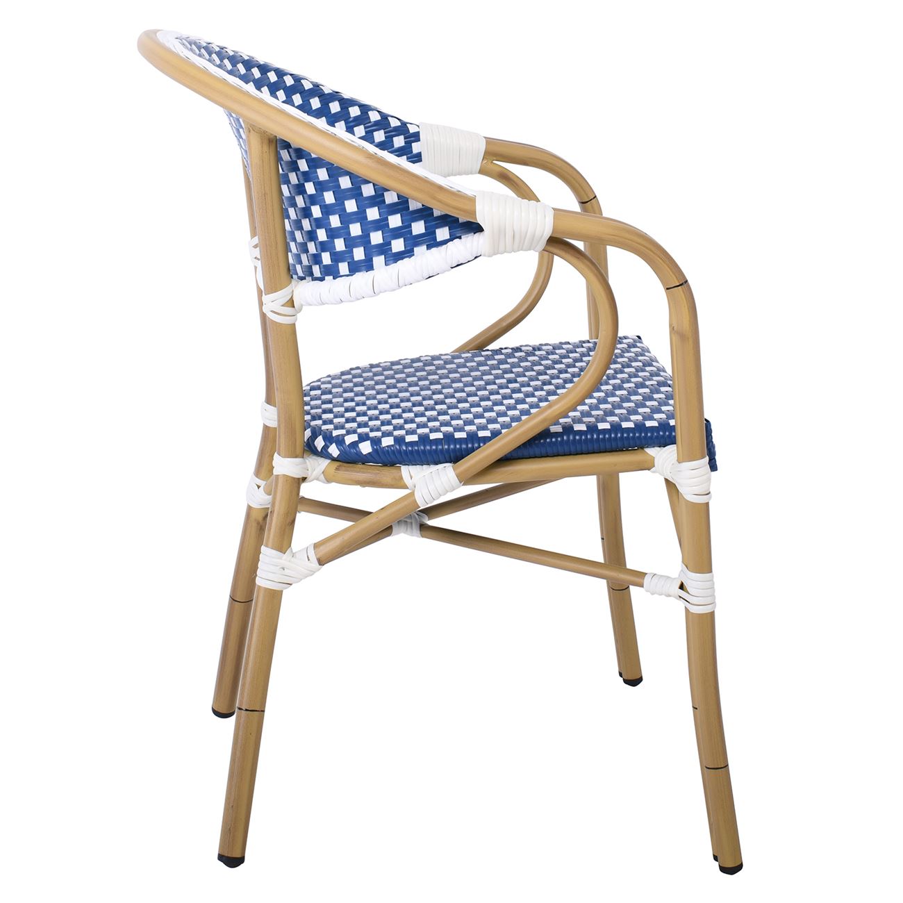 Πολυθρόνα Dining Αλουμίνιο Φυσικό, Wicker Άσπρο - Μπλε, Στοιβαζόμενη 3