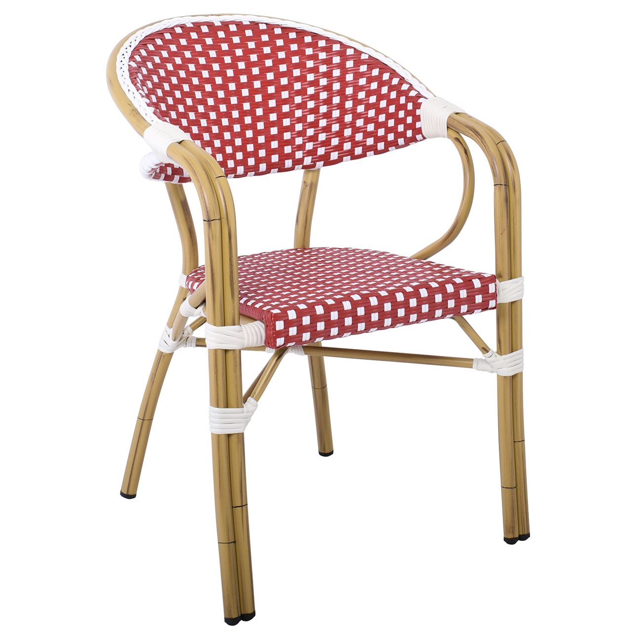 Πολυθρόνα Dining Αλουμίνιο Φυσικό, Wicker Άσπρο - Κόκκινο, Στοιβαζόμενη 2