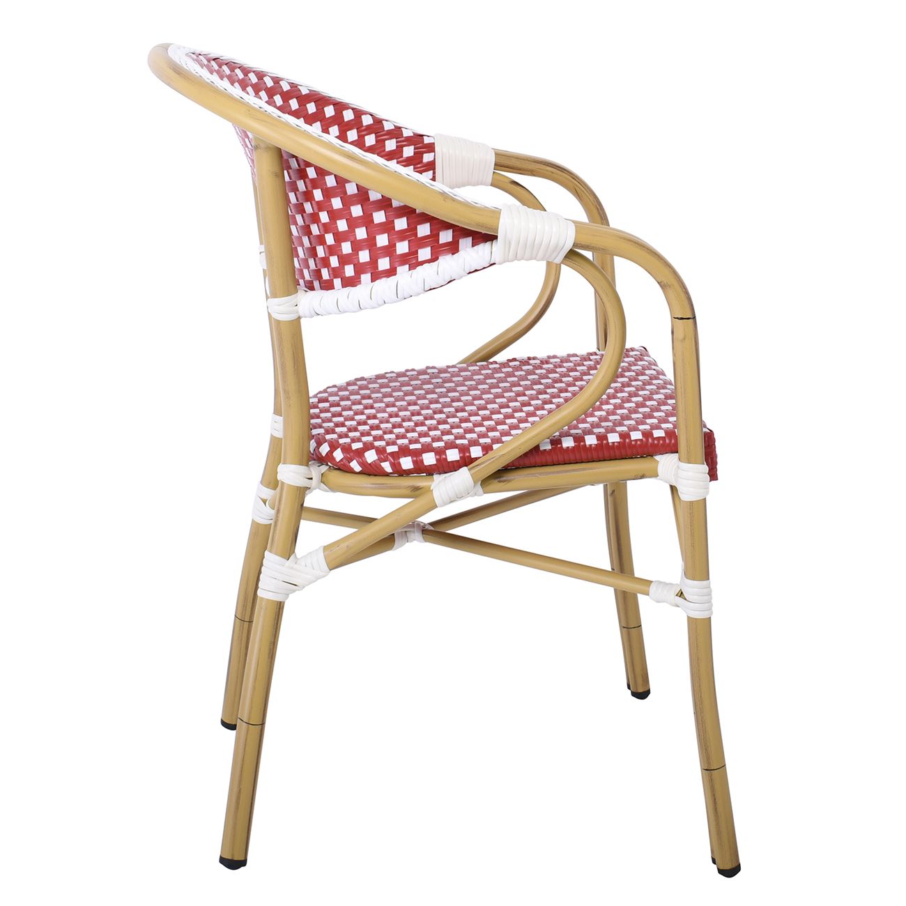 Πολυθρόνα Dining Αλουμίνιο Φυσικό, Wicker Άσπρο - Κόκκινο, Στοιβαζόμενη 3