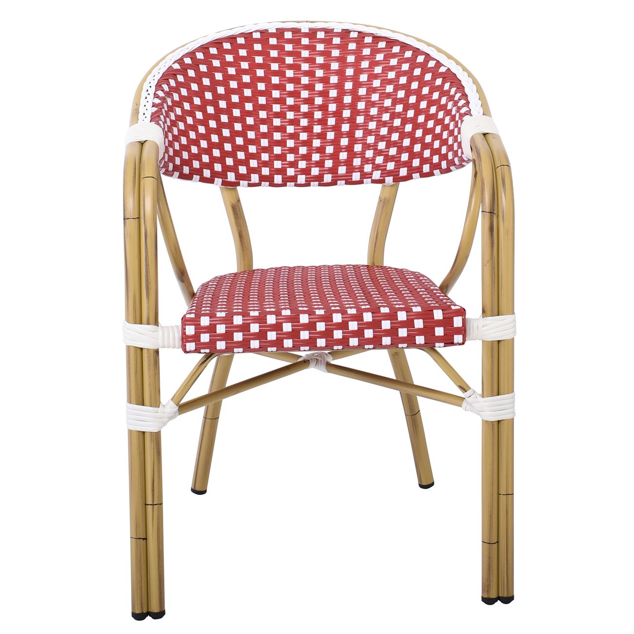 Πολυθρόνα Dining Αλουμίνιο Φυσικό, Wicker Άσπρο - Κόκκινο, Στοιβαζόμενη 5