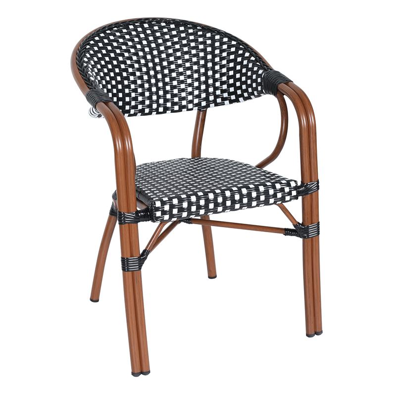 Πολυθρόνα Dining Αλουμίνιο Καρυδί, Wicker Άσπρο - Μαύρο, Στοιβαζόμενη 1