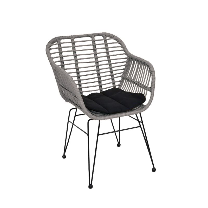Πολυθρόνα Μέταλλο Βαφή Μαύρο - Wicker Γκρι 1