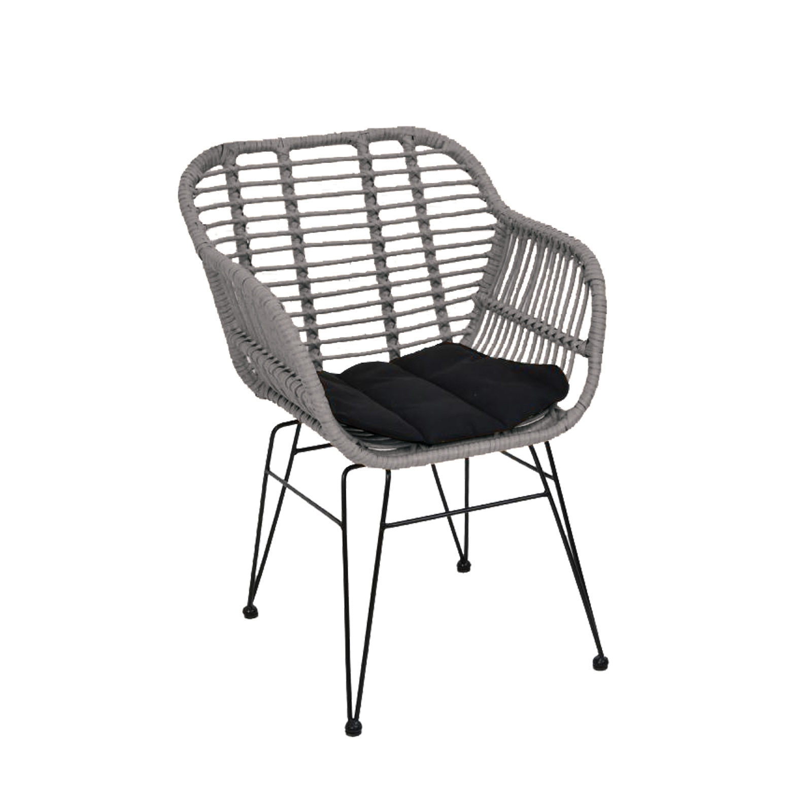 Πολυθρόνα Μέταλλο Βαφή Μαύρο - Wicker Γκρι 2