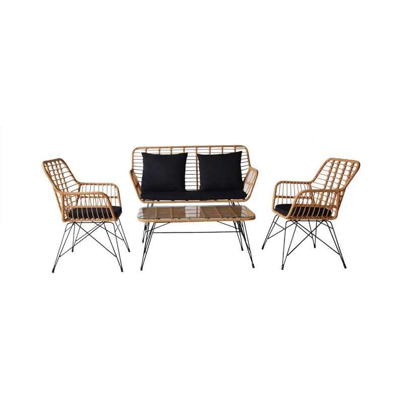 SALSA MAX Living Set Κήπου- 4 τεμαχίων, Μεταλλικό Μαύρο, Wicker Φυσικό, Μαξιλάρια Μαύρα 1