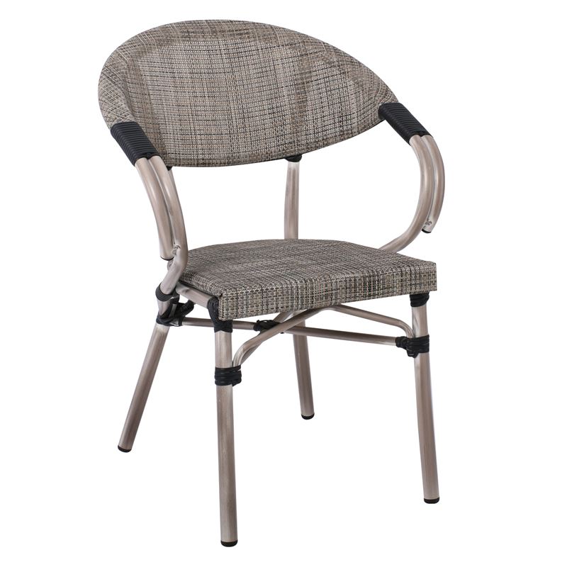 Πολυθρόνα Dining Αλουμινίου Απόχρωση Antique Grey - Textilene Μπεζ 1