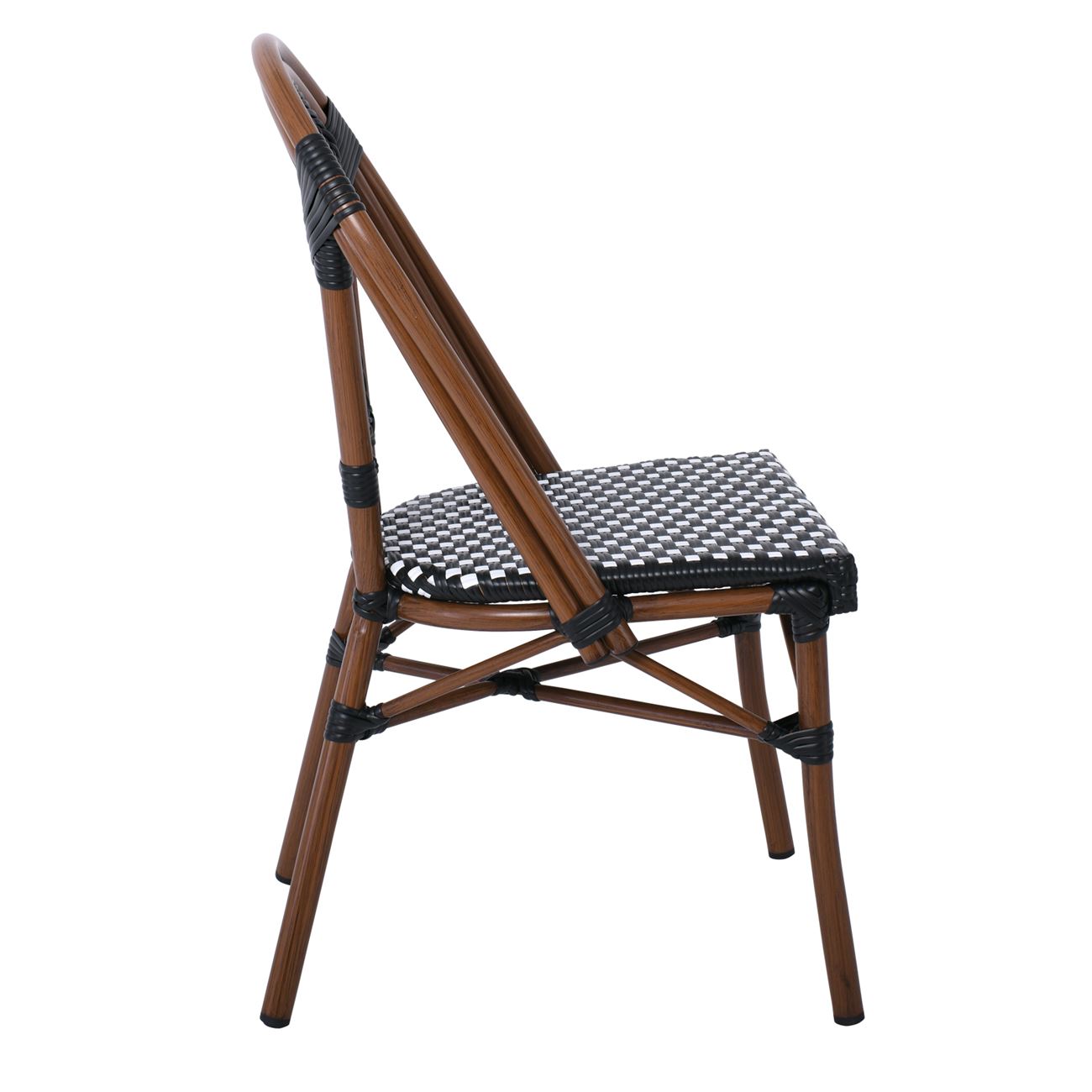 Καρέκλα Bistro, Αλουμίνιο Καρυδί, Wicker Μαύρο - Άσπρο, Στοιβαζόμενη 3