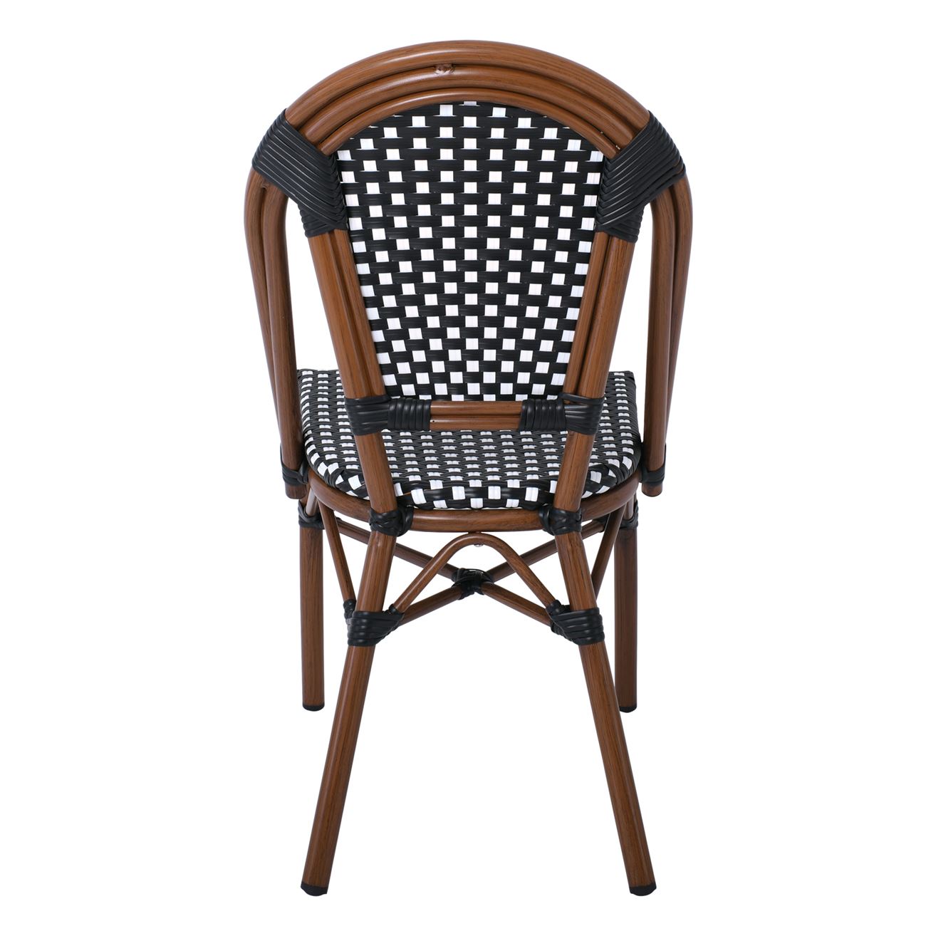 Καρέκλα Bistro, Αλουμίνιο Καρυδί, Wicker Μαύρο - Άσπρο, Στοιβαζόμενη 4
