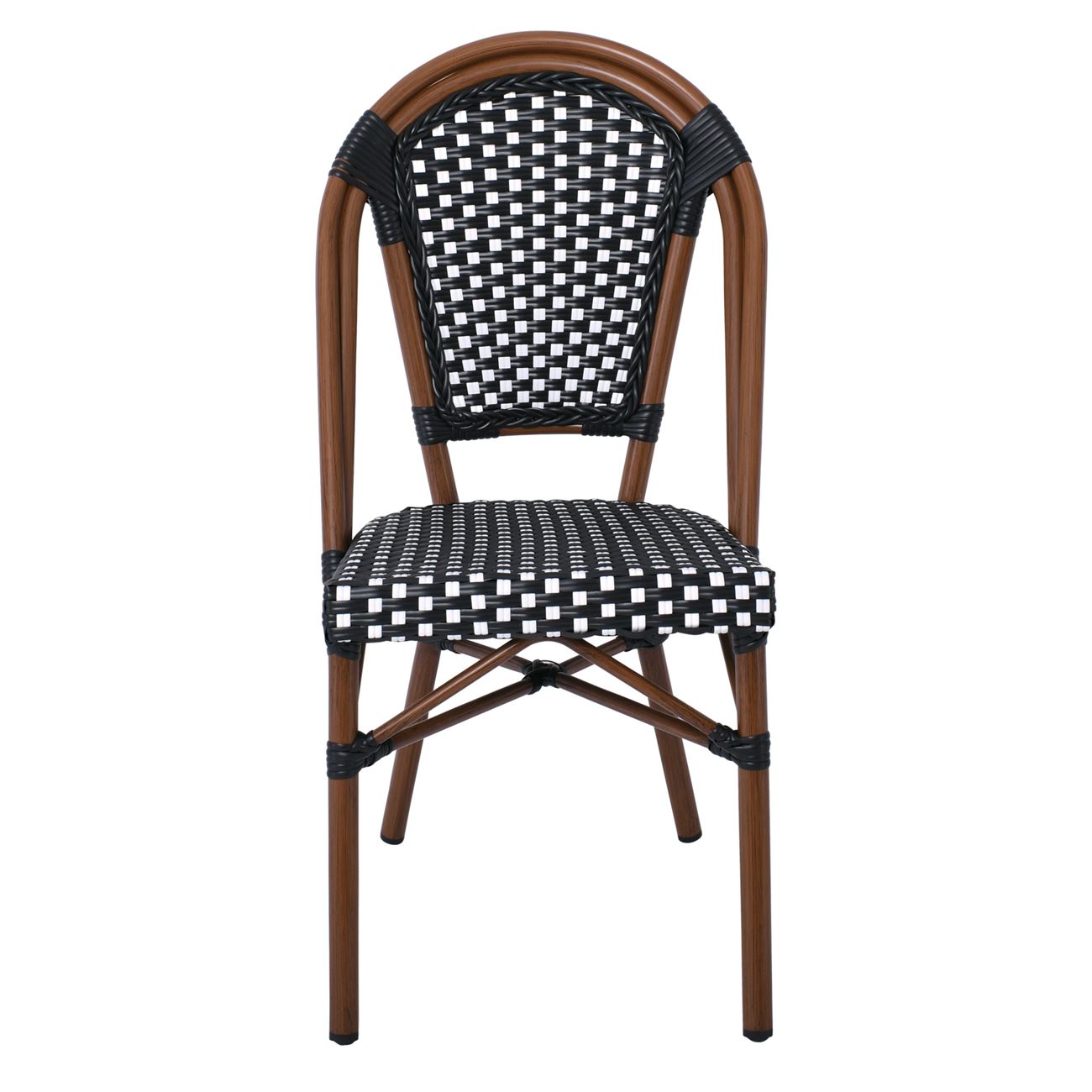 Καρέκλα Bistro, Αλουμίνιο Καρυδί, Wicker Μαύρο - Άσπρο, Στοιβαζόμενη 5