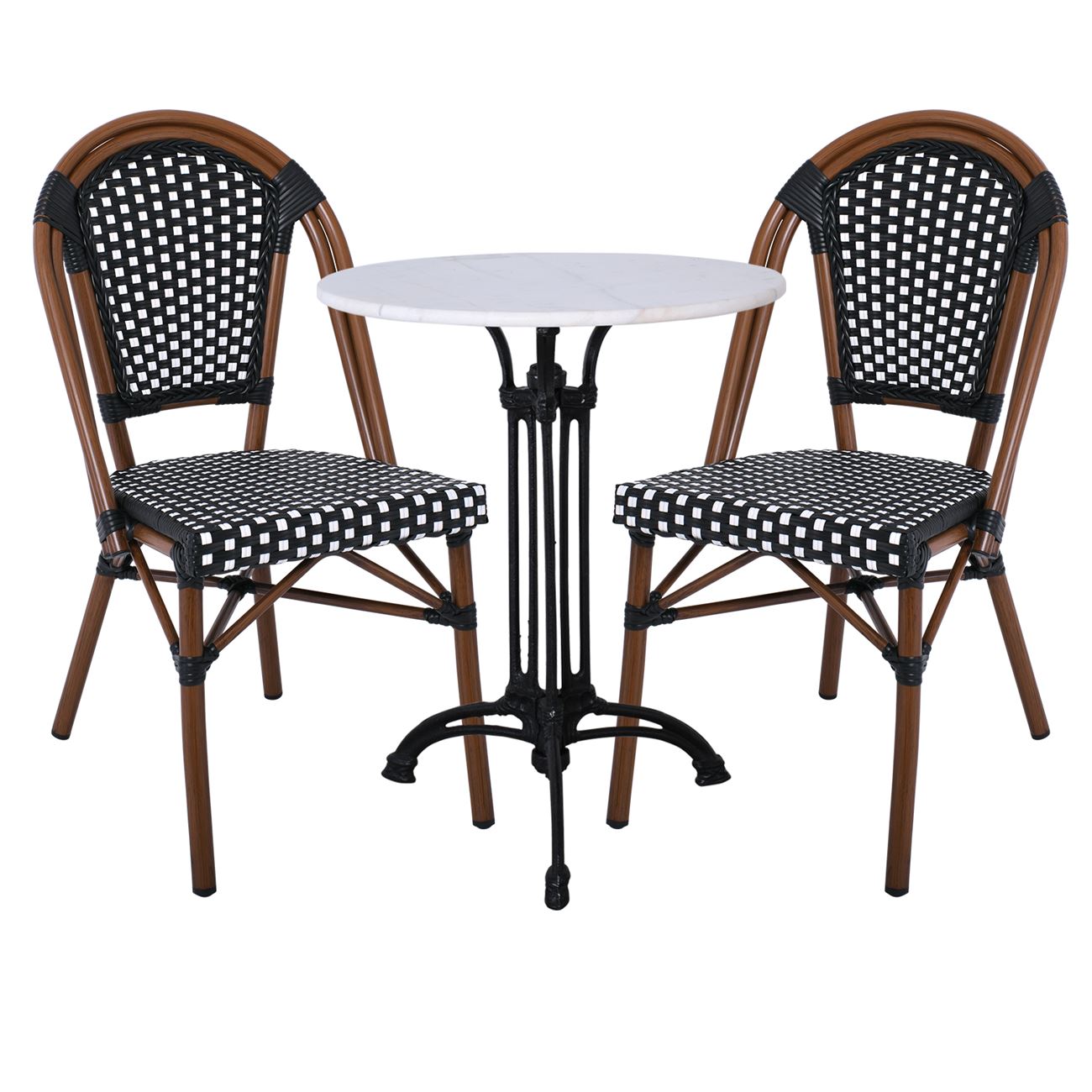 Καρέκλα Bistro, Αλουμίνιο Καρυδί, Wicker Μαύρο - Άσπρο, Στοιβαζόμενη 6