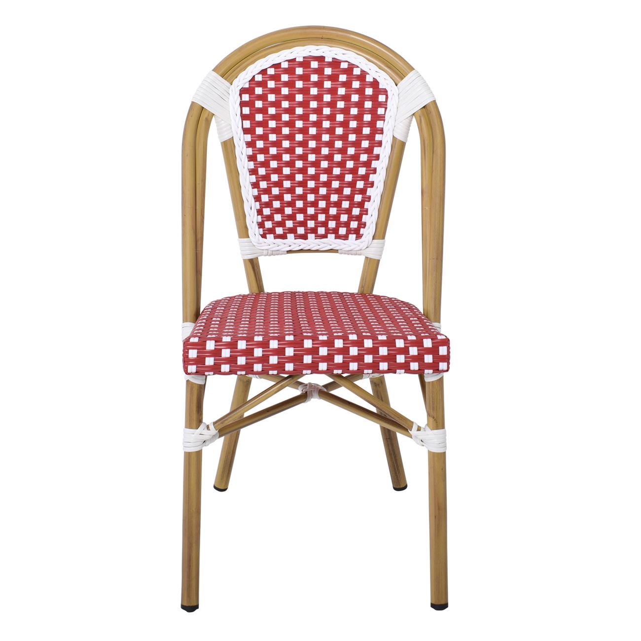 Καρέκλα Bistro, Αλουμίνιο Φυσικό, Wicker Άσπρο - Κόκκινο, Στοιβαζόμενη 5