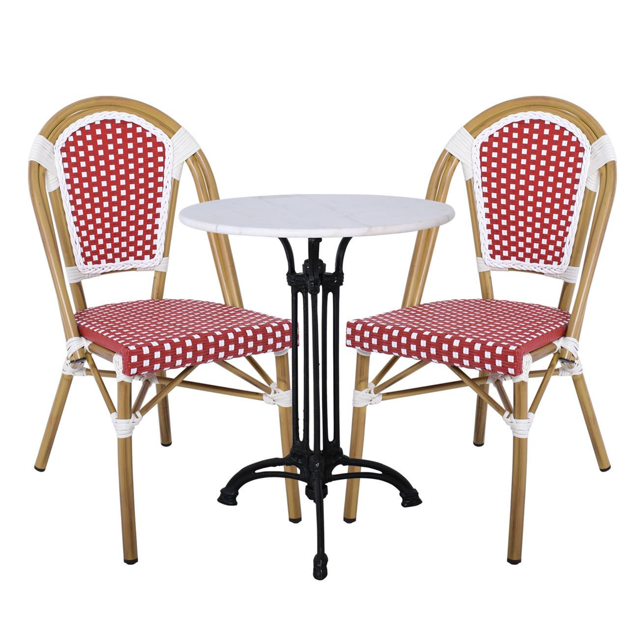 Καρέκλα Bistro, Αλουμίνιο Φυσικό, Wicker Άσπρο - Κόκκινο, Στοιβαζόμενη 6
