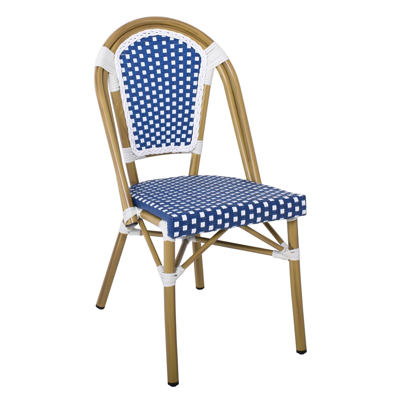 Καρέκλα Bistro, Αλουμίνιο Φυσικό, Wicker Άσπρο - Μπλε, Στοιβαζόμενη 2