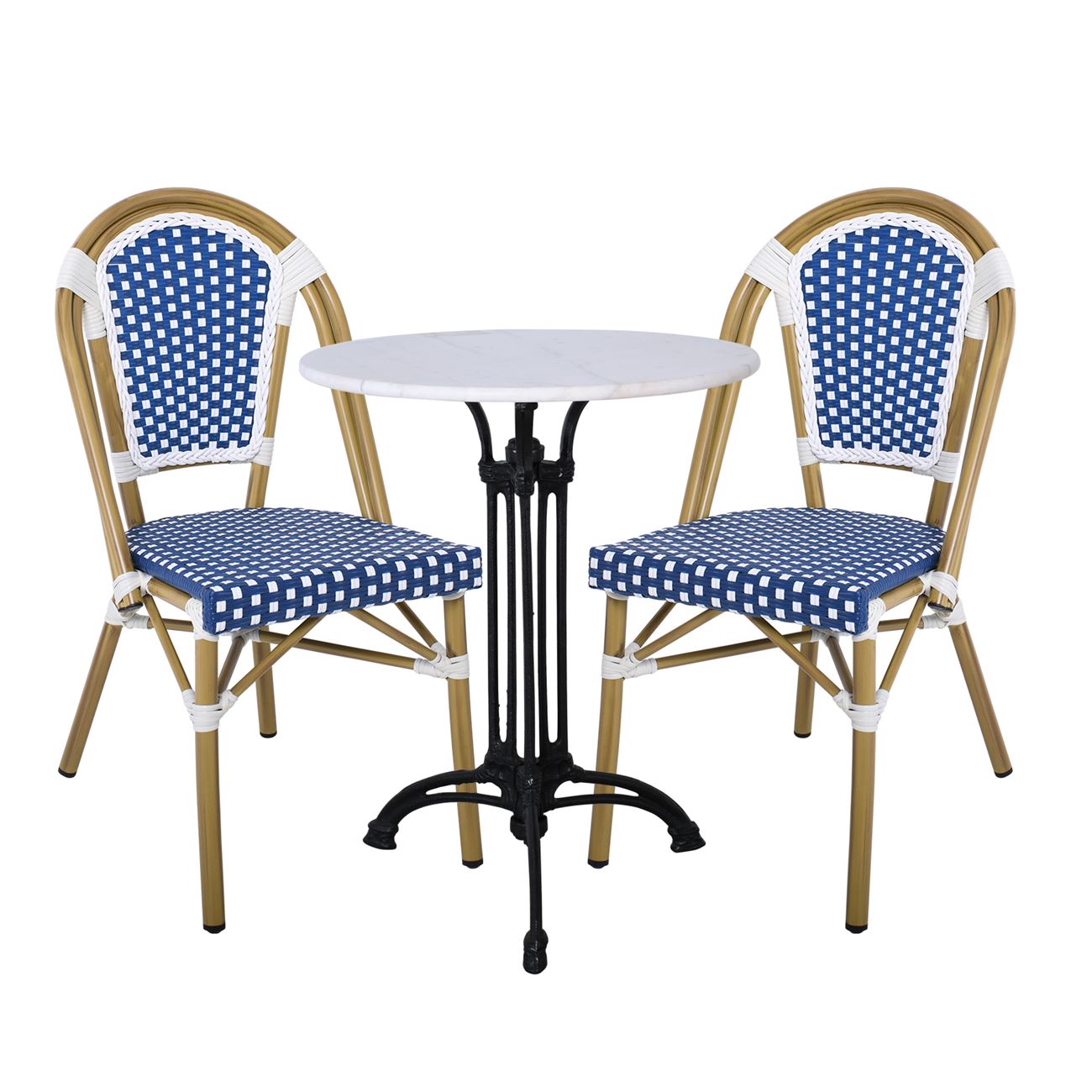 Καρέκλα Bistro, Αλουμίνιο Φυσικό, Wicker Άσπρο - Μπλε, Στοιβαζόμενη 6
