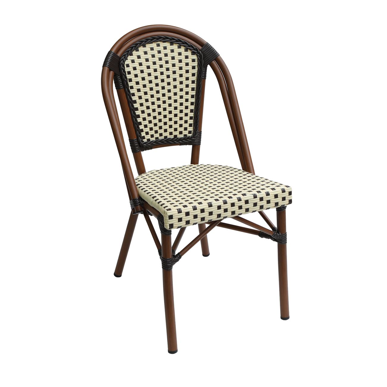 Καρέκλα Bistro Αλουμίνιο Καρυδί, Wicker Μπεζ - Καφέ, Στοιβαζόμενη 2