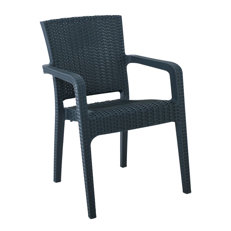 Πολυθρόνα Κήπου Στοιβαζόμενη, PP (Rattan Look) Απόχρωση Ανθρακί 1