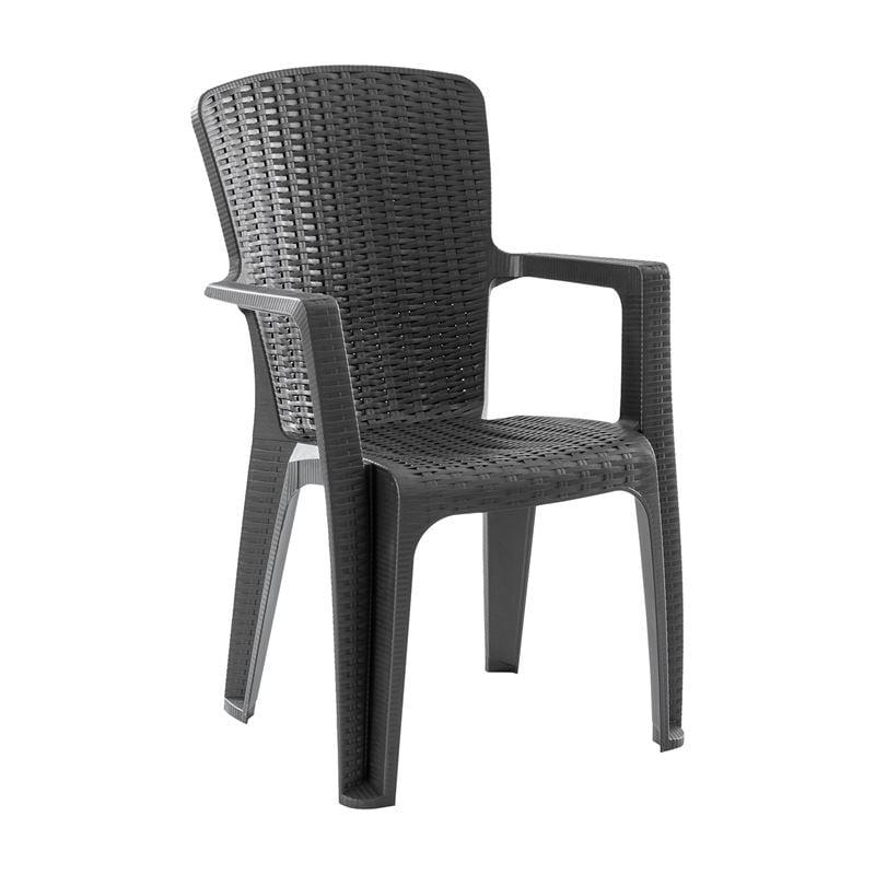 Πολυθρόνα Κήπου-Βεράντας Στοιβαζόμενη, (Rattan Look) PP-UV Απόχρωση Ανθρακί 1