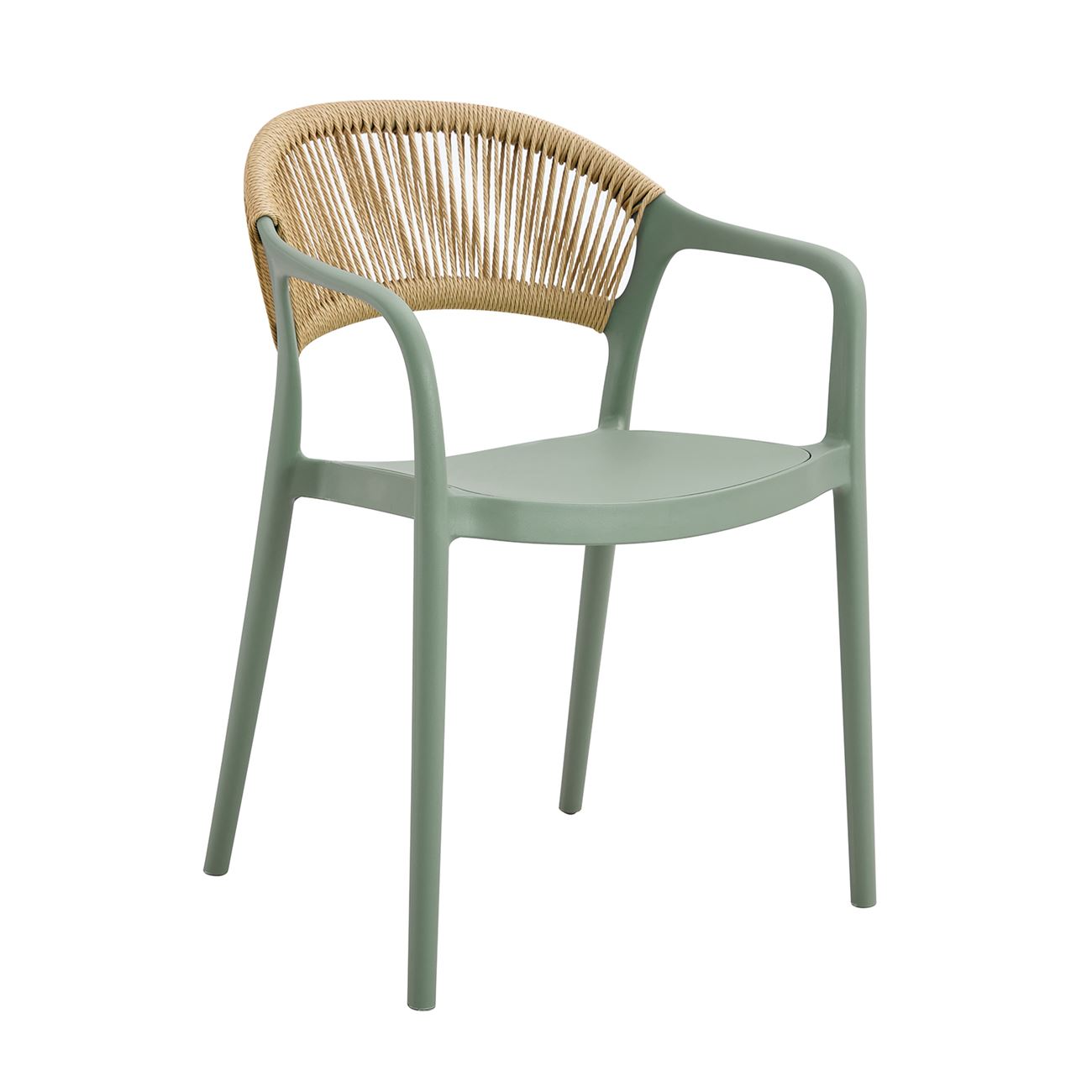 Πολυθρόνα Στοιβαζόμενη, PP-UV Forest Green, Rope Wicker Φυσικό 2