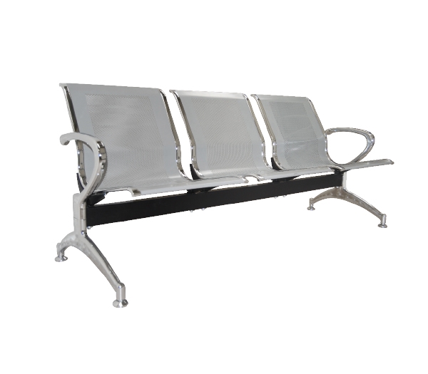 Κάθισμα Αναμονής - Υποδοχής 3-θέσεων Χρώμιο / Mesh Γκρι 2