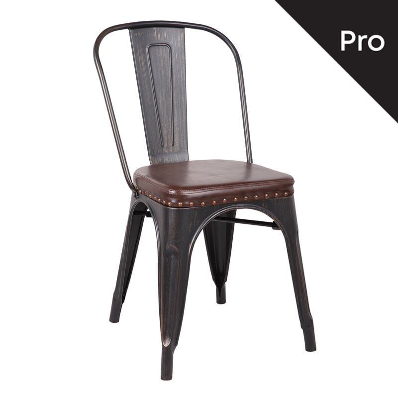 Καρέκλα-Pro, Στοιβαζόμενη, Μέταλλο Βαφή Antique Black, Pu Σκούρο Καφέ 1